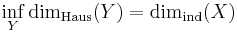  \inf_Y \operatorname{dim}_{\mathrm{Haus}}(Y) =\operatorname{dim}_{\mathrm{ind}}(X) 