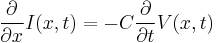 
\frac{\partial}{\partial x} I(x,t) =
-C \frac{\partial}{\partial t} V(x,t)
