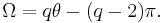 \Omega = q\theta - (q-2)\pi.\,