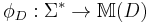 \phi_D:\Sigma^*\to \mathbb {M}(D)