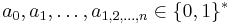 a_0, a_1, \ldots, a_{1,2,\ldots,n} \in \{0,1\}^*