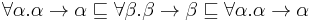 \forall\alpha.\alpha\rightarrow\alpha \sqsubseteq \forall\beta.\beta\rightarrow\beta \sqsubseteq\forall\alpha.\alpha\rightarrow\alpha