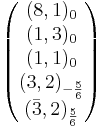 \begin{pmatrix}(8,1)_0\\(1,3)_0\\(1,1)_0\\(3,2)_{-\frac{5}{6}}\\(\bar{3},2)_{\frac{5}{6}}\end{pmatrix}