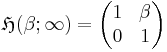 \mathfrak{H}(\beta; \infty) =
\begin{pmatrix}
1 & \beta  \\
0 & 1
\end{pmatrix}