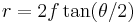 r = 2 f \tan(\theta / 2)