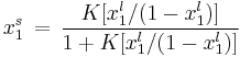 x_1^s \, = \, \frac{K[x_1^l/(1-x_1^l)]}{1%2BK[x_1^l/(1-x_1^l)]}