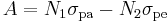 ~  A = N_1\sigma_{\rm pa} -N_2\sigma_{\rm pe} ~