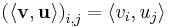  \left(\langle\mathbf{v},\mathbf{u}\rangle\right)_{i,j}= \langle v_i, u_j\rangle 