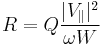  R = Q \frac{|V_\parallel|^2}{\omega W}