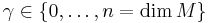 \gamma \in \{0,\dots,n=\dim M\} \, 