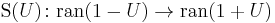 \operatorname{S}(U) \colon \operatorname{ran}(1 - U) \rightarrow \operatorname{ran}(1%2BU)