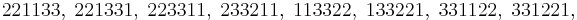  221133,\; 221331,\;223311,\;233211,\;113322,  \;133221, \; 331122,\; 331221, 