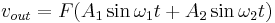 v_{out} = F(A_1 \sin \omega_1 t %2B A_2 \sin \omega_2 t)\,