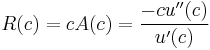 R(c) = cA(c)=\frac{-cu''(c)}{u'(c)}