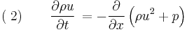 (\;2)\quad \quad\frac{\partial\rho u}{\partial t} \, =  -\frac{\partial}{\partial x}\left(\rho u^{2}%2Bp\right)