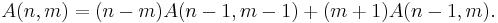 A(n,m)=(n-m)A(n-1,m-1) %2B (m%2B1)A(n-1,m).