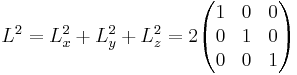 L^2=L_x^2%2BL_y^2%2BL_z^2= 2
\begin{pmatrix}
1& 0& 0\\
0& 1& 0\\
0& 0& 1
\end{pmatrix}