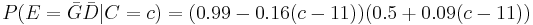 P(E=\bar G \bar D|C=c) = (0.99 - 0.16(c-11))(0.5 %2B 0.09(c-11))