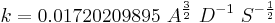  {k = 0.01720209895 \ A^{\frac{3}{2}} \ D^{-1} \ S^{-\frac{1}{2}} } \ 