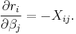 \frac{\partial r_i}{\partial \beta_j}=-X_{ij}.