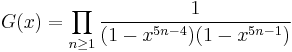 G(x) = \prod_{n\ge 1}\frac{1}{(1-x^{5n-4})(1-x^{5n-1})}