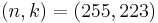 (n, k) = (255,223)