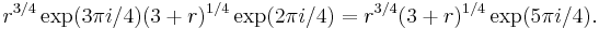 
r^{3/4} \exp(3 \pi i / 4) (3%2Br)^{1/4} \exp(2 \pi i / 4) =
r^{3/4} (3%2Br)^{1/4} \exp(5 \pi i / 4).\,