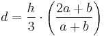 d = \frac{h}{3} \cdot \left( \frac{2a%2Bb}{a%2Bb}\right) 