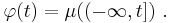 \varphi(t) = \mu((-\infty,t])~.