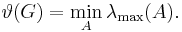 
  \vartheta(G) = \min_A \lambda_\text{max}(A).
