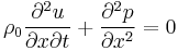 \rho_0 \frac{\partial^2 u}{\partial x \partial t} %2B \frac{\partial^2 p}{\partial x^2} = 0