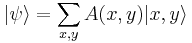 
|\psi\rangle = \sum_{x,y} A(x,y) |x,y\rangle
