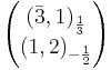 
  \begin{pmatrix}
    (\bar{3},1)_{\frac{1}{3}}\\
    (1,2)_{-\frac{1}{2}}
  \end{pmatrix}
  