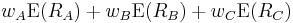  w_A \operatorname{E}(R_A) %2B w_B \operatorname{E}(R_B) %2B w_C \operatorname{E}(R_C) 