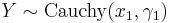 Y \sim \textrm{Cauchy}(x_1,\gamma_1)\,