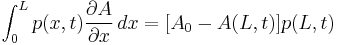  \int_{0}^{L} p(x,t) {{\partial}A\over{\partial}x}\, dx = [A_0 - A(L,t)]p(L,t) 