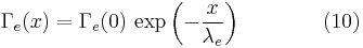 \Gamma_e(x) = \Gamma_e(0)\,\exp{\left(-\frac{x}{\lambda_e}\right)}\qquad\qquad(10)