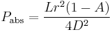 P_{\rm abs} = \frac {L r^2 (1-A)}{4 D^2}