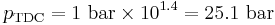  p_\text{TDC} = 1 \text{ bar} \times 10^{1.4} = 25.1 \text{ bar}