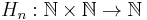 H_n: \mathbb{N} \times \mathbb{N}  \rightarrow \mathbb{N}\,\!