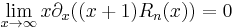 \lim_{x\rightarrow \infty}x\partial_x((x%2B1)R_n(x))=0