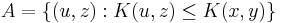 A = \{(u,z)�: K(u,z) \le K(x,y)\}