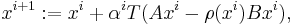 x^{i%2B1}�:= x^i %2B \alpha^i T(Ax^i - \rho(x^i) Bx^i),