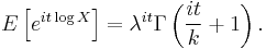 E\left[e^{it\log X}\right] = \lambda^{it}\Gamma\left(\frac{it}{k}%2B1\right).