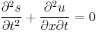 \frac{\partial^2 s}{\partial t^2}  %2B  \frac{\partial^2 u}{\partial x \partial t} = 0