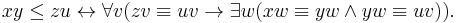 xy \le zu \leftrightarrow \forall v ( zv \equiv uv \rightarrow \exists w ( xw \equiv yw \and yw \equiv uv ) ).