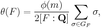 \theta(F)=\frac{\phi(m)}{2[F:\mathbf{Q}]}\sum_{\sigma\in G_F}\sigma,