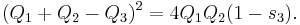 (Q_1 %2B Q_2 - Q_3)^2 = 4Q_1 Q_2 (1-s_3).\,