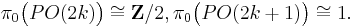 \pi_0\big(PO(2k)\big) \cong \mathbf{Z}/2, \pi_0\big(PO(2k%2B1)\big) \cong 1.