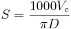 S = \frac {1000V_c}{\pi D} \, 